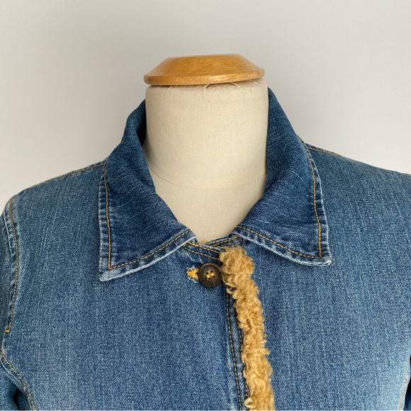 Lee Longline Faux Fur Denim Jean Jacket Cowgirl Western Fall Vintage 90s Faded-M - Picture 16 of 16